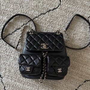 CHANEL Style Black Quilted Backpack with Chain Straps